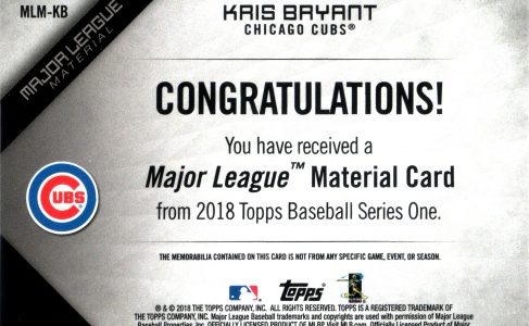 2018, Major League Materials back of #MLB-KB Kris Bryant